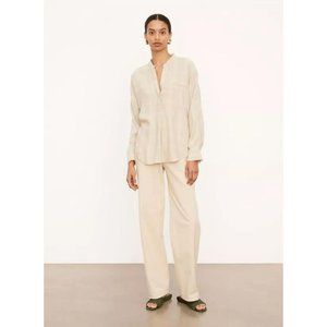 Vince Shadow Plaid Band Collar Pullover Beige Size Medium